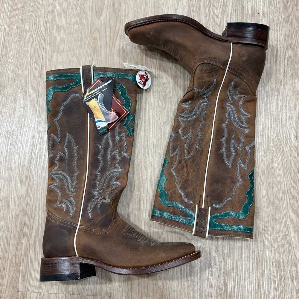 Boulet turquoise rodeo Western leather square toe hillbilly golden Boots NEW - Picture 3 of 9